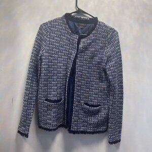 J.Crew Tweed Jacket S Blue & White Fringed Edge
